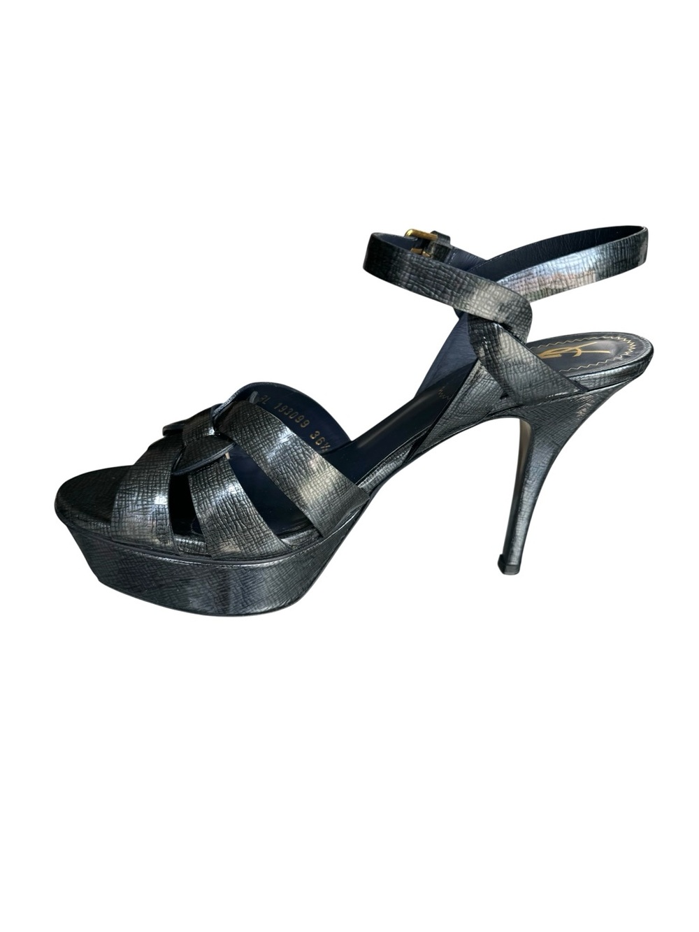 YSL Saint Laurent Tribute Patent Metallic Platform Sandals - Picture 8 of 16
